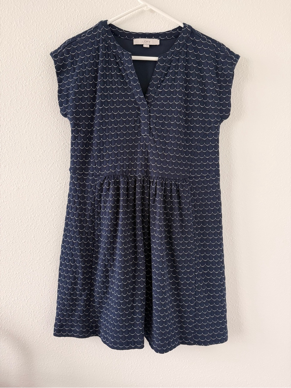 LOFT Navy Dress with White Scallop Print